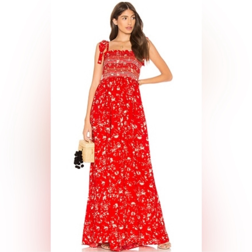 Free People Red and White Floral Jumpsuit